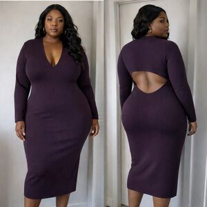 Express Maxi Dress Long Sleeve Cut Out Back XL Rich Purple